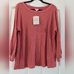 LuLaRoe Carla 3/4 Sleeve Ribbed Top - Coral